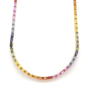 14K & 18K Gold East West Rainbow Sapphire Necklace