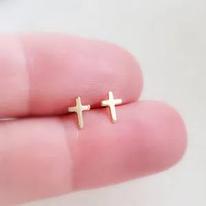 14k Gold Tiny Cross Earrings