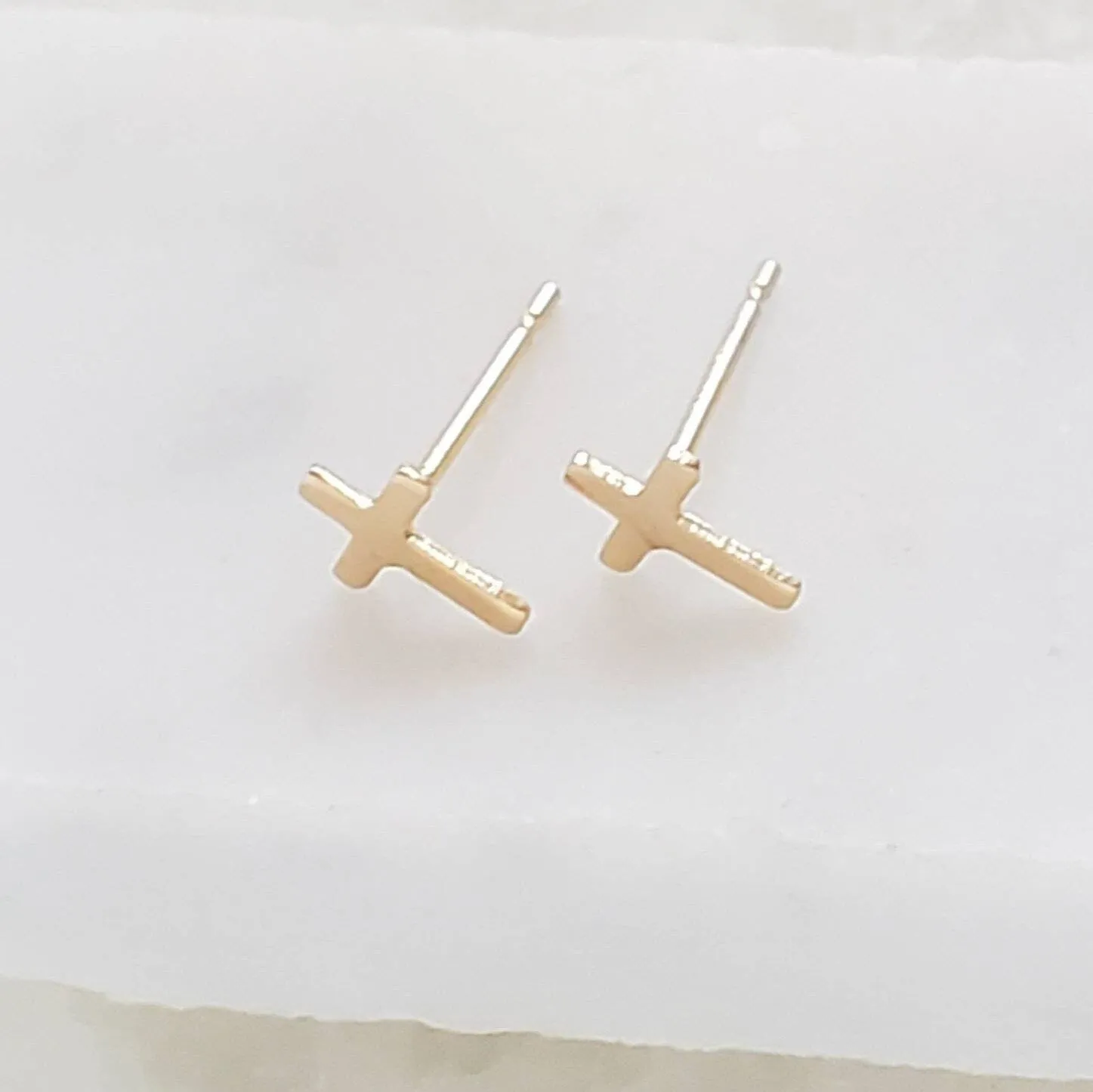 14k Gold Tiny Cross Earrings