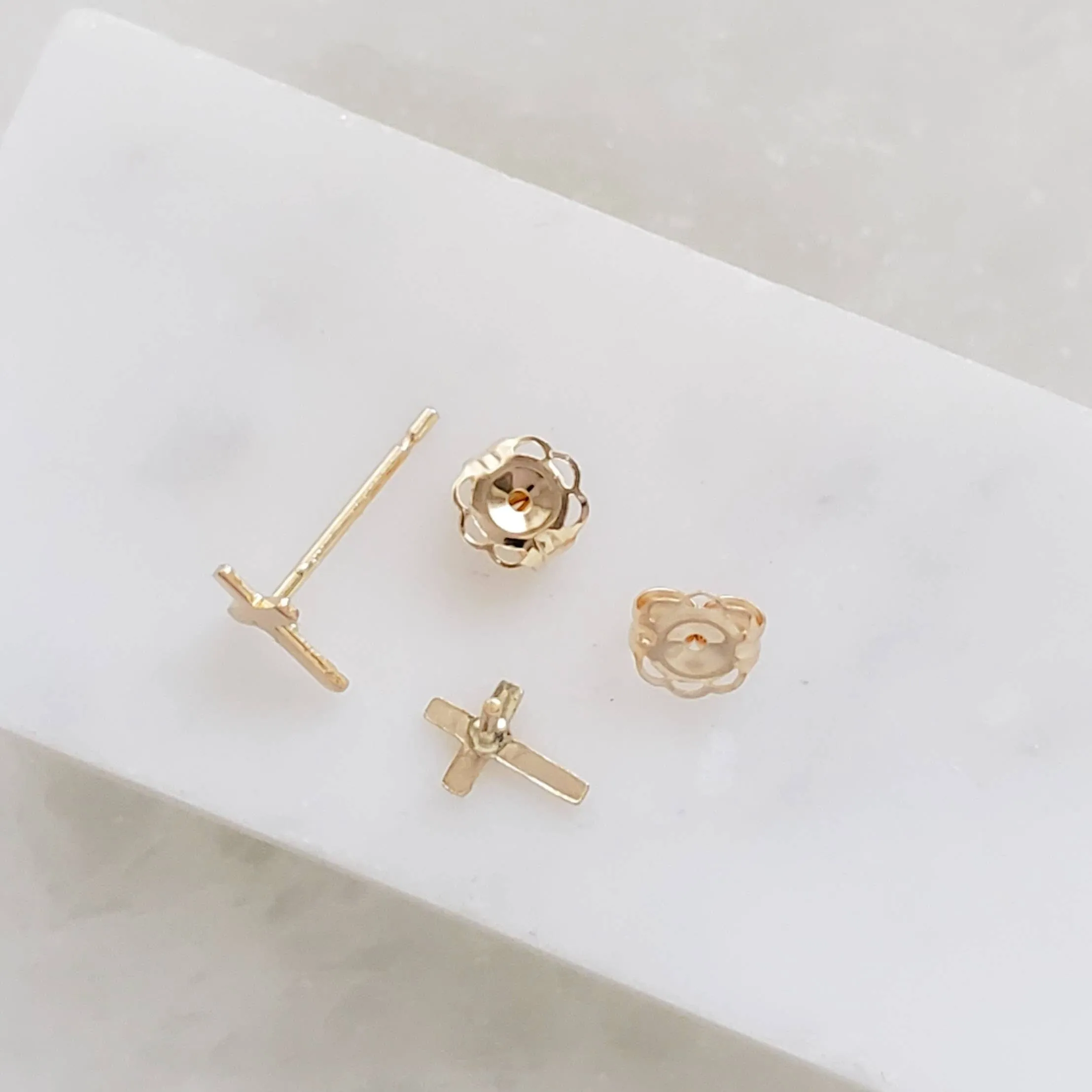 14k Gold Tiny Cross Earrings