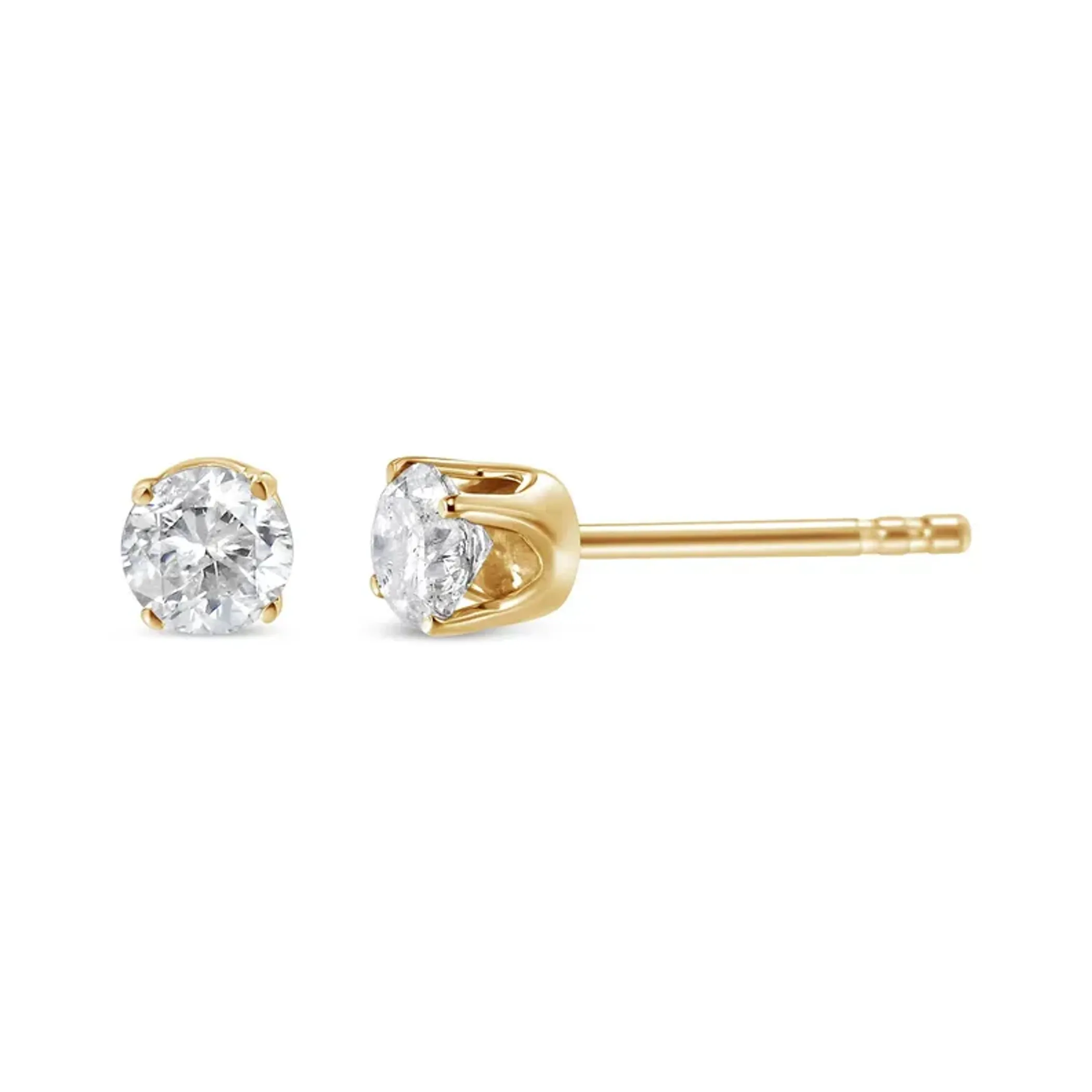 14K Yellow Gold 1/6 Cttw Round Brilliant-Cut Near Colorless Diamond Classic 4-Prong Stud Earrings (J-K Color, SI1-SI2 Clarity)