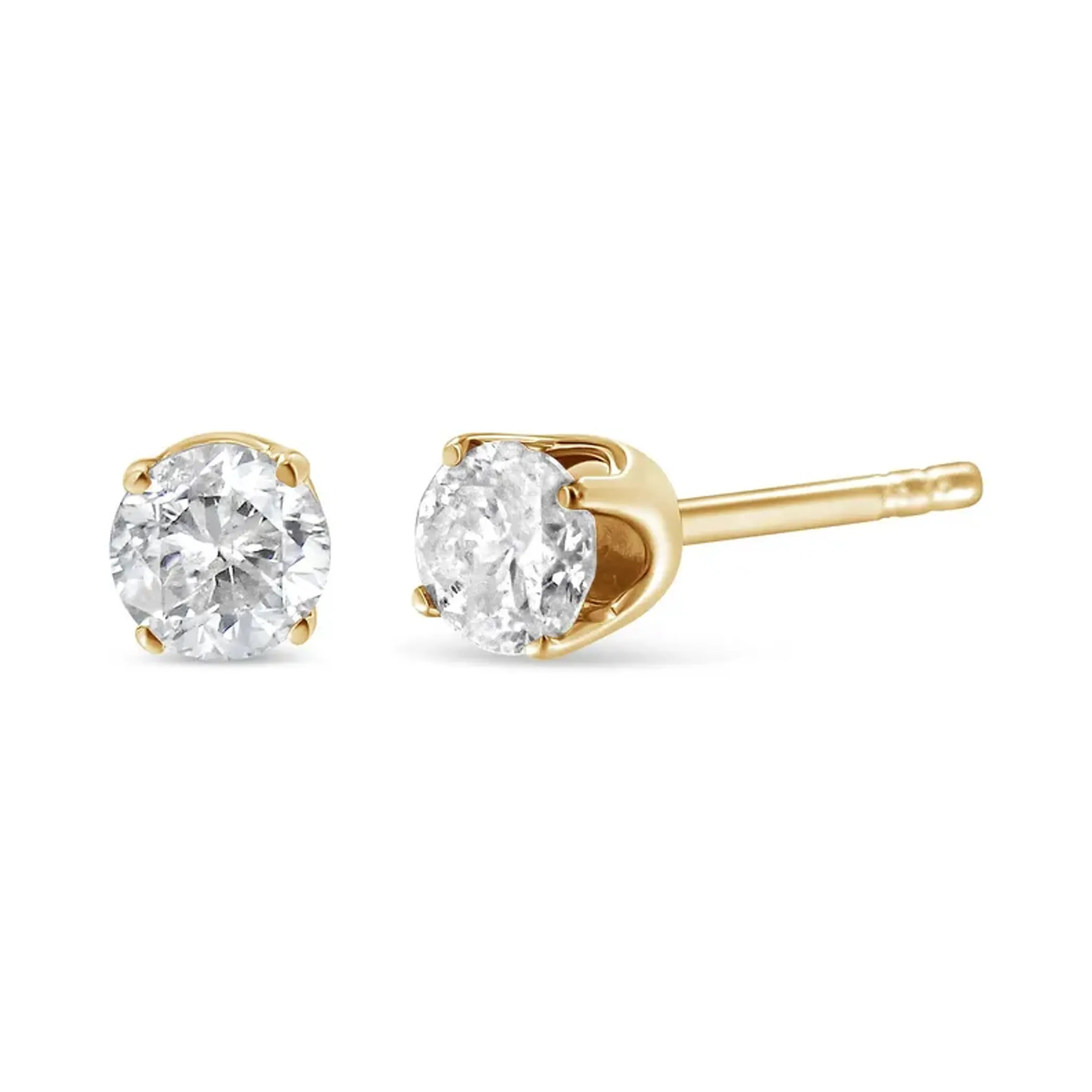 14K Yellow Gold 1/6 Cttw Round Brilliant-Cut Near Colorless Diamond Classic 4-Prong Stud Earrings (J-K Color, SI1-SI2 Clarity)