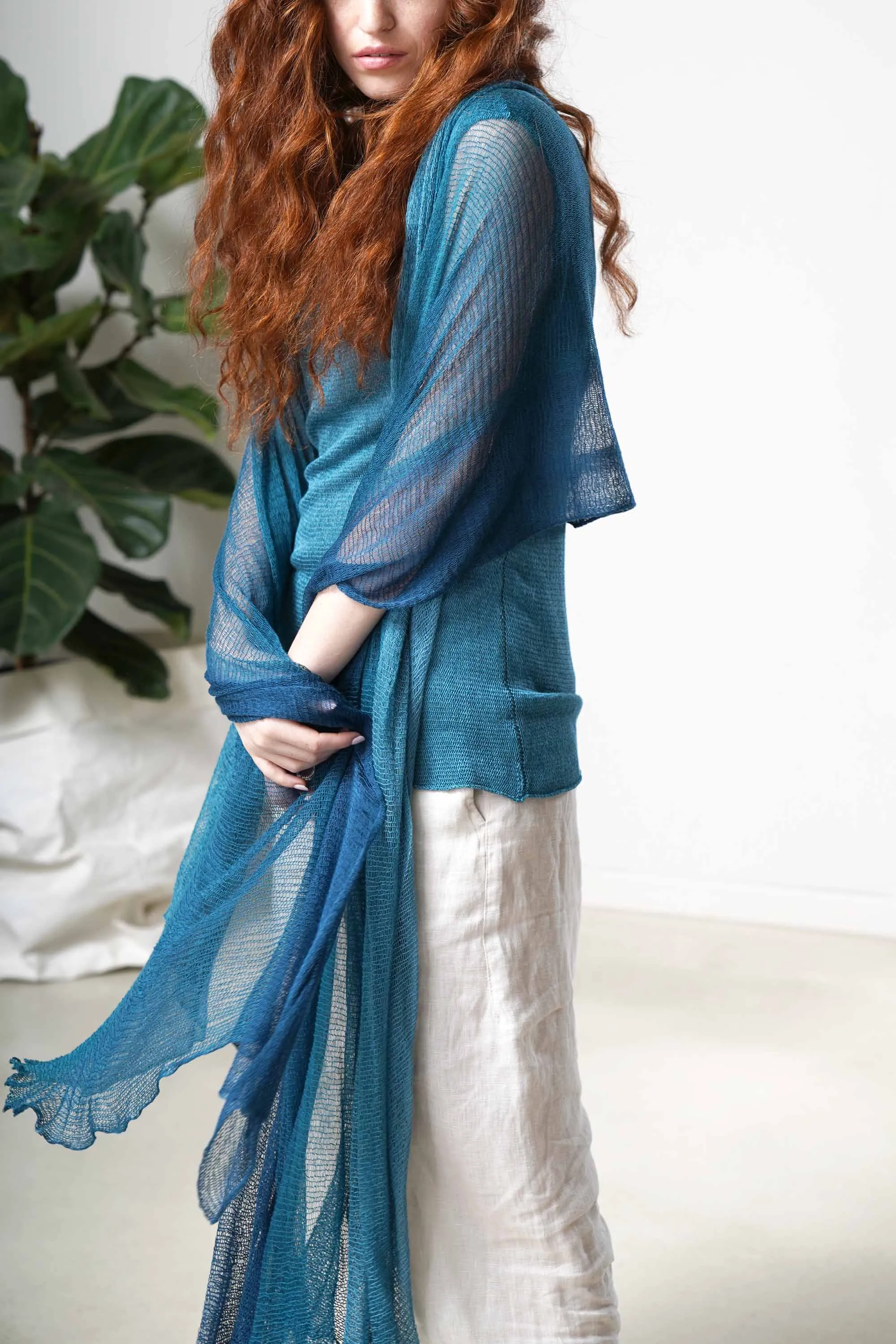 Aqvarelle Big Air Bamboo Sheer Scarf -Turquoise