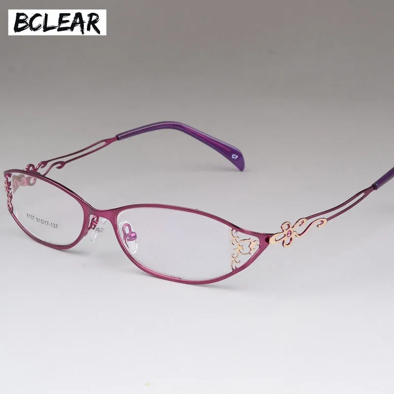 Bclear Women's Glasses Hollow Carved Metal Full Frame Alloy Ultra-Light Eyeglasses S8107