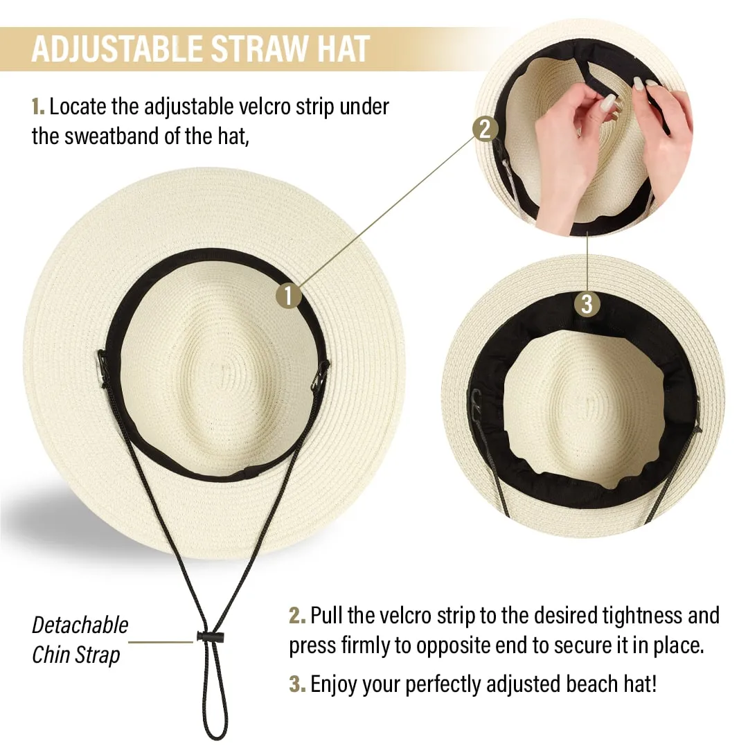 Beach Hats for Women - Panama Straw Sun Hat with Heart Shape Glasses - Summer Fedora Packable Travel Hat UV Protection UPF 50  (Ivory) - FUNCREDIBLE