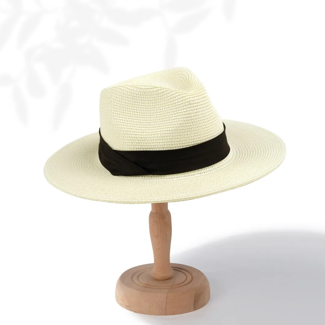 Beach Hats for Women - Panama Straw Sun Hat with Heart Shape Glasses - Summer Fedora Packable Travel Hat UV Protection UPF 50  (Ivory) - FUNCREDIBLE