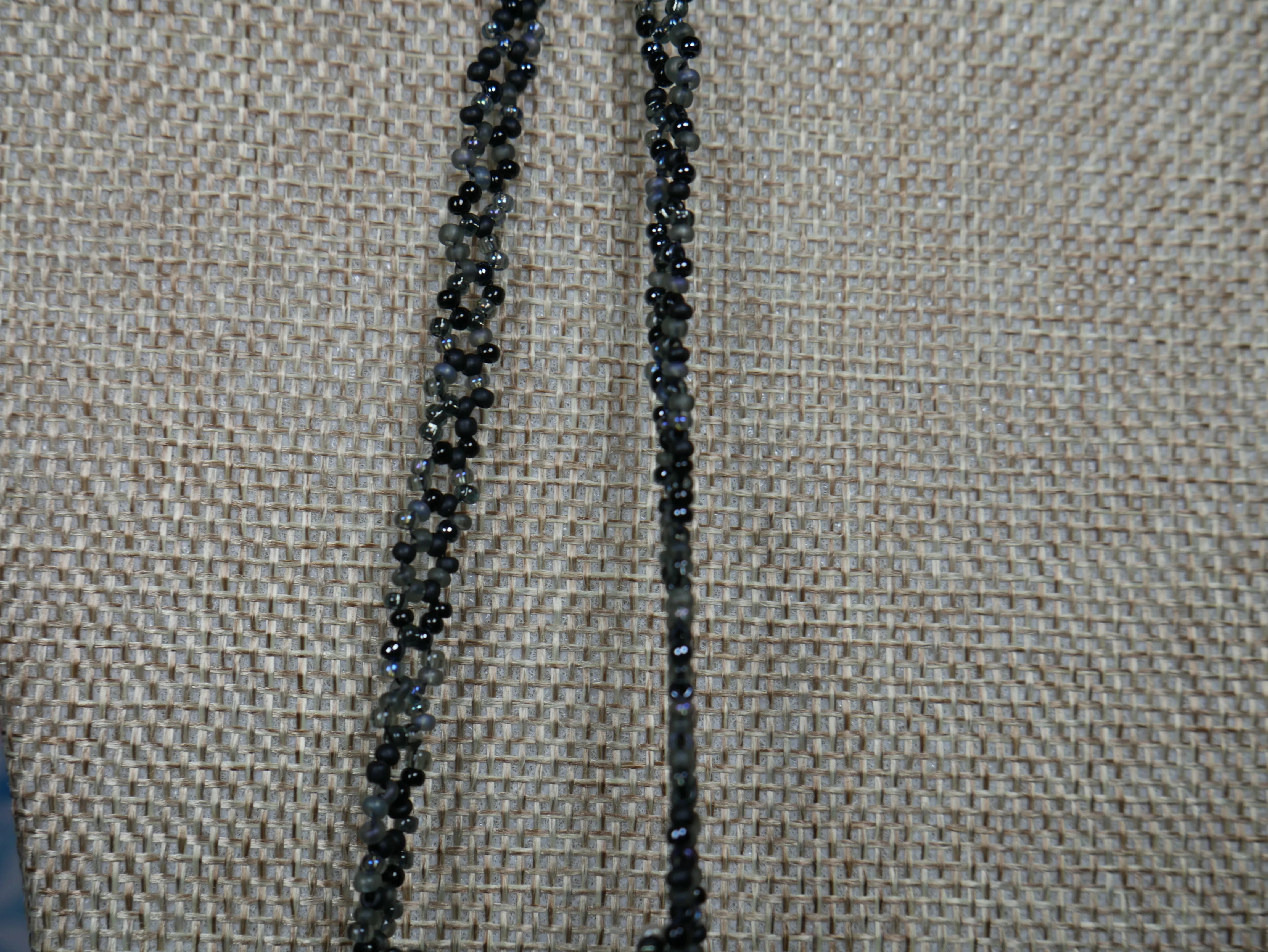 Beaded Black and Grey Woven Basket Necklace