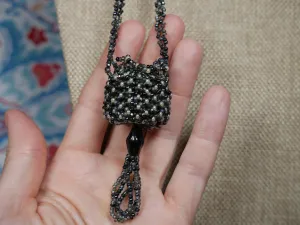 Beaded Black and Grey Woven Basket Necklace