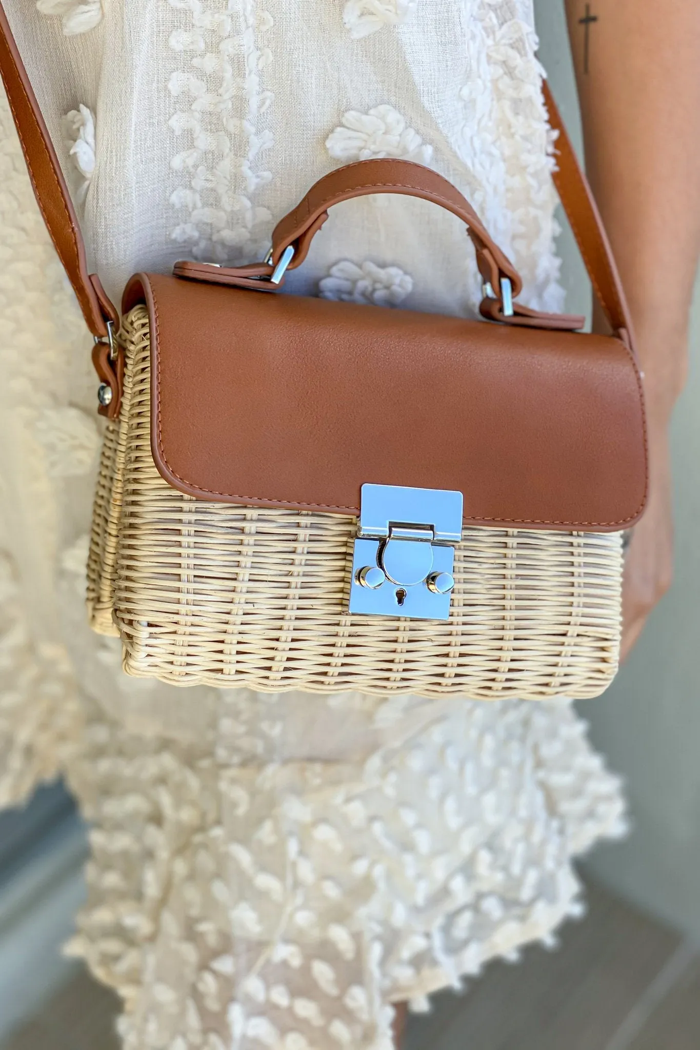 Camel Straw Crossbody Bag