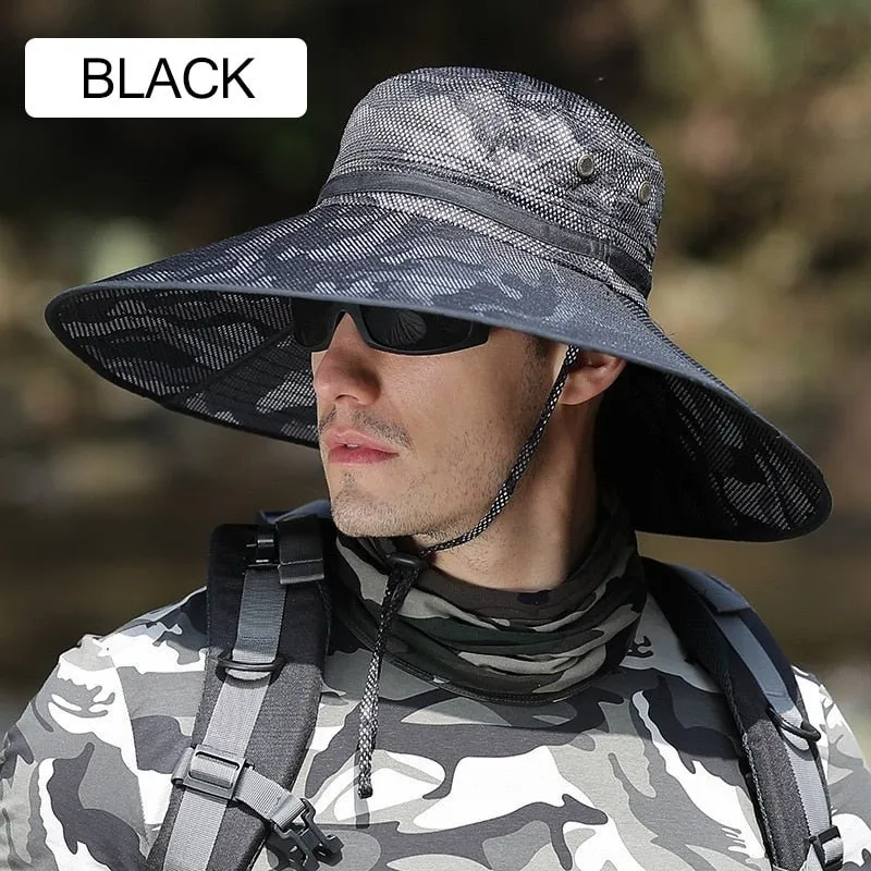 Camouflage Bucket Hat with Extra Wide Brim