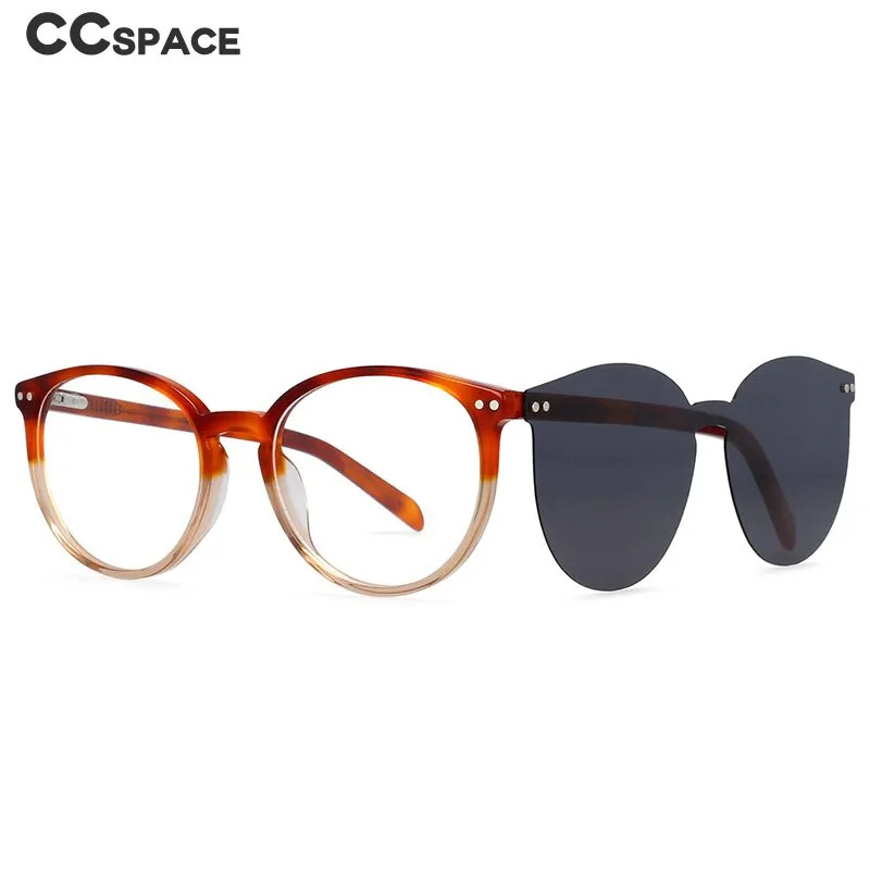 CCspace Unisex Full Rim Round Cat Eye Acetate Frame Eyeglasses Clip On Sunglasses 54331