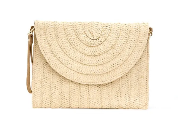 Convertible Straw Foldover Clutch