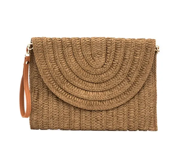 Convertible Straw Foldover Clutch