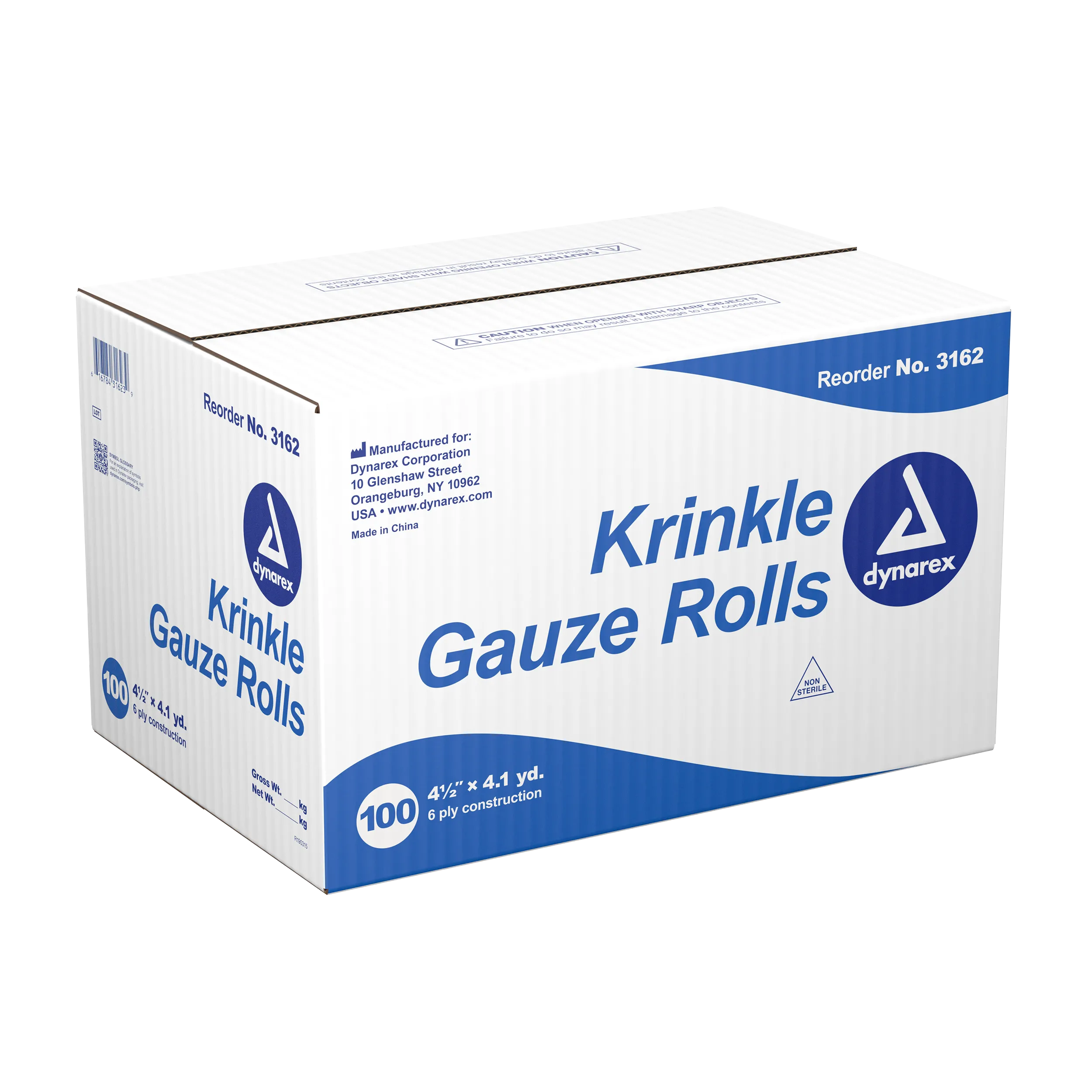 Dynarex - Krinkle Gauze Roll - 4.5" x 4.1yd., Non-Sterile, 100/case