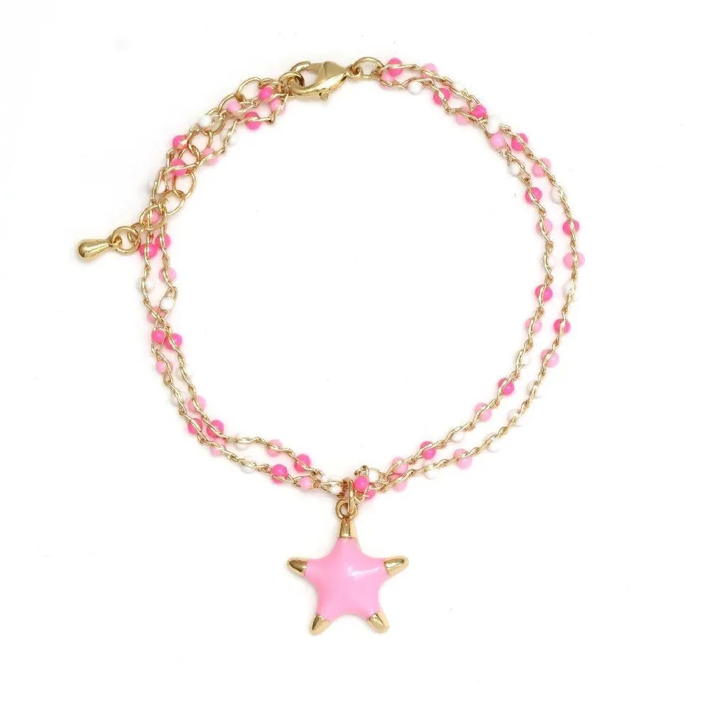 Enamel Star Charm Pendant Bracelet Light Pink