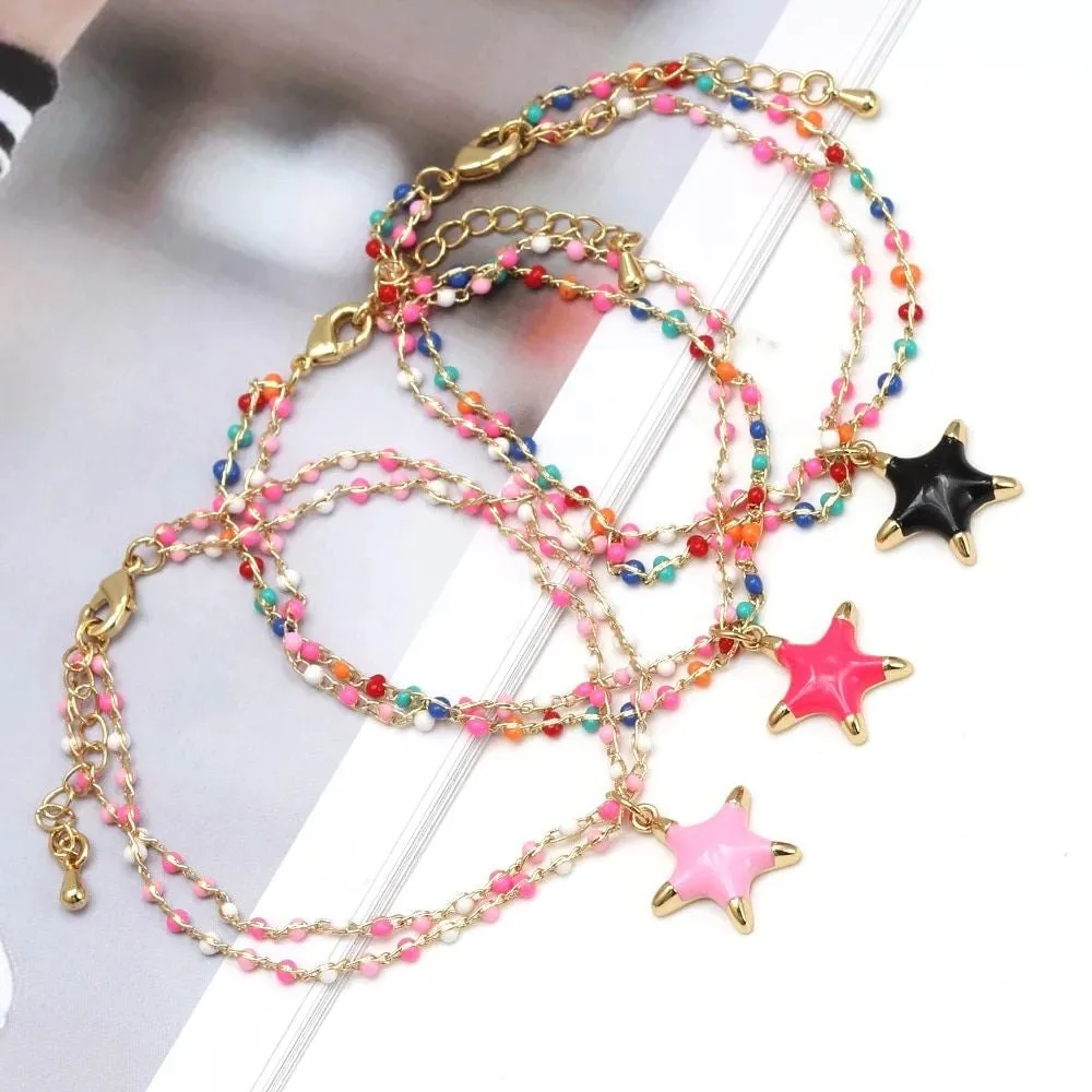 Enamel Star Charm Pendant Bracelet Light Pink