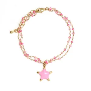 Enamel Star Charm Pendant Bracelet Light Pink