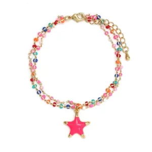 Enamel Star Charm Pendant Bracelet Pink