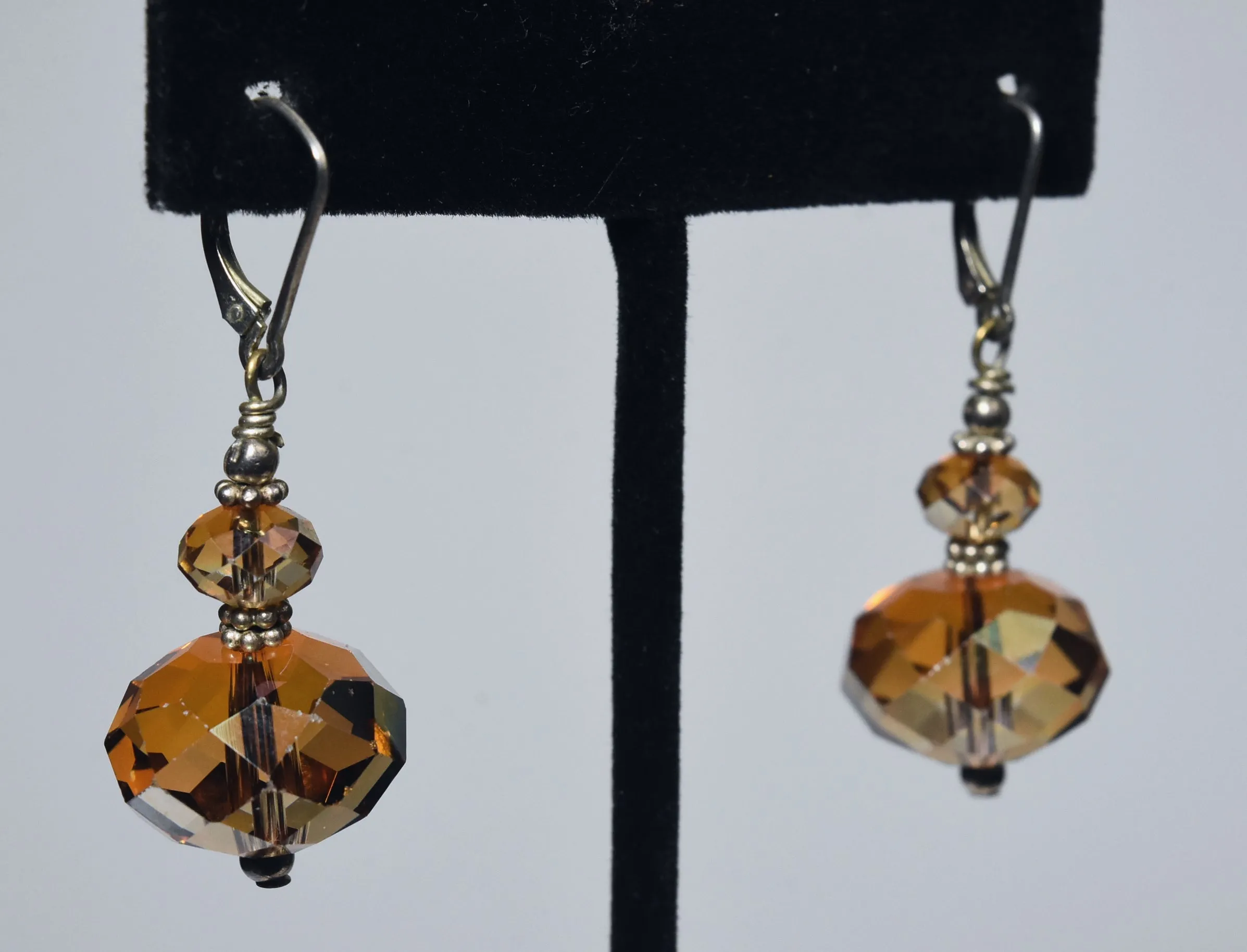 Faceted Iridescent Amber Glass Bead Sterling Silver Earrings