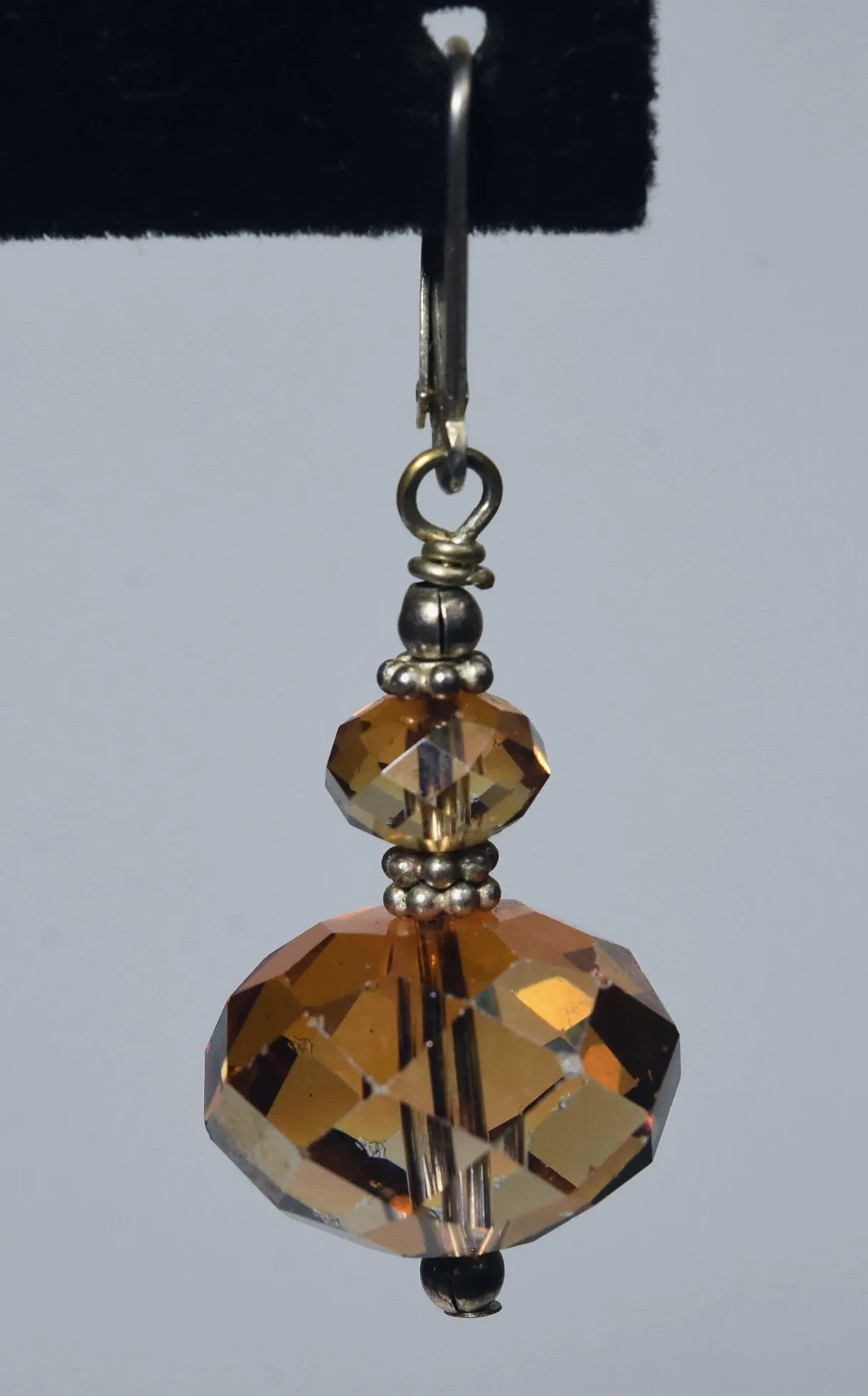 Faceted Iridescent Amber Glass Bead Sterling Silver Earrings