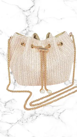 Faux Straw Bucket Crossbody Bag