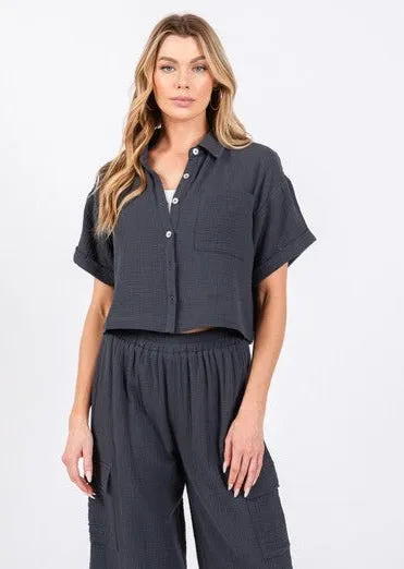 FINAL SALE - Dusty Midnight Navy Gauze Top