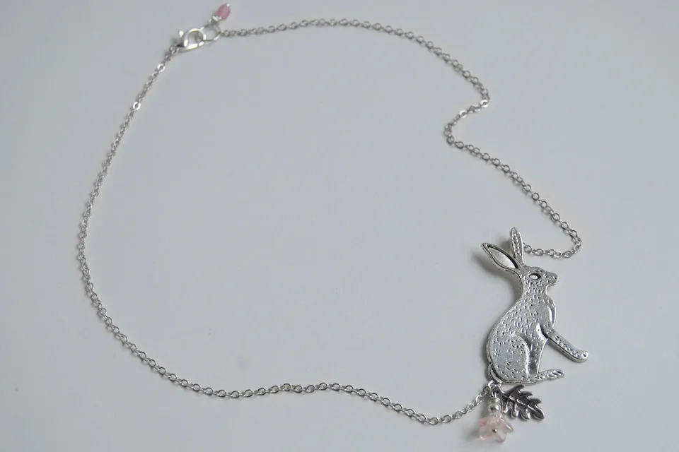 Forest Rabbit Necklace | Large Silver Rabbit Pendant | Cute Bunny Necklace