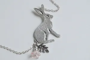 Forest Rabbit Necklace | Large Silver Rabbit Pendant | Cute Bunny Necklace