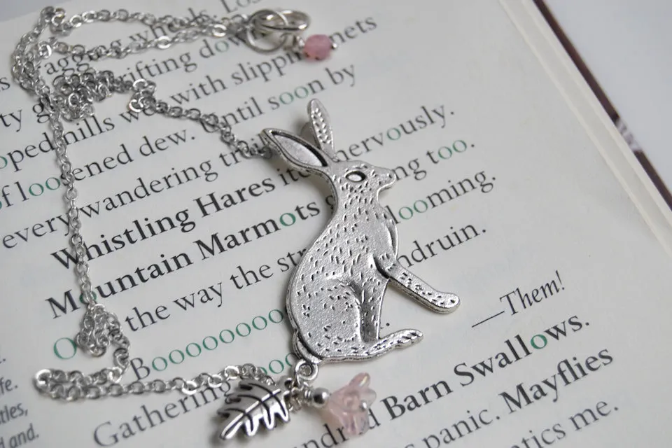 Forest Rabbit Necklace | Large Silver Rabbit Pendant | Cute Bunny Necklace