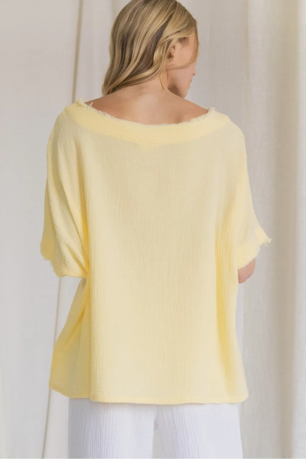 Gauze raw edge poncho top