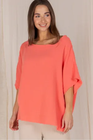 Gauze raw edge poncho top