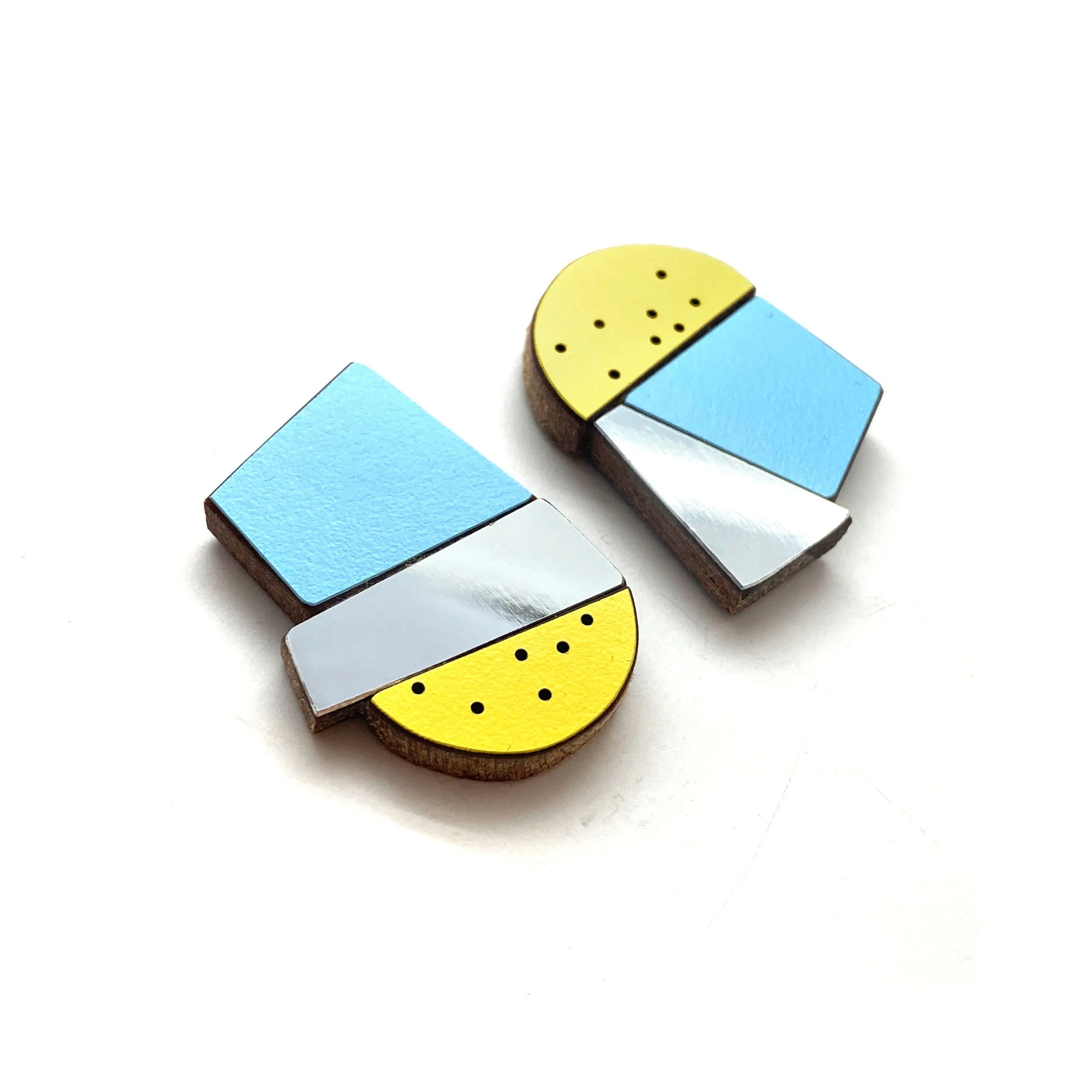 Geometric Earrings - Blue, Silver and Yellow