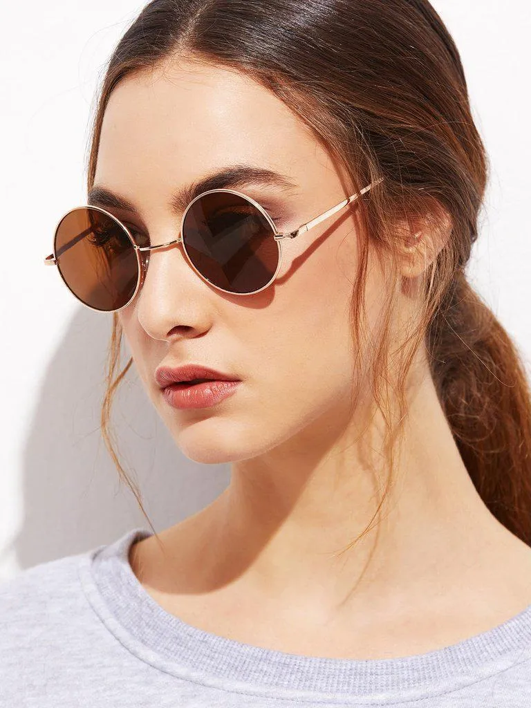 Gold Frame Brown Round Lens Sunglasses