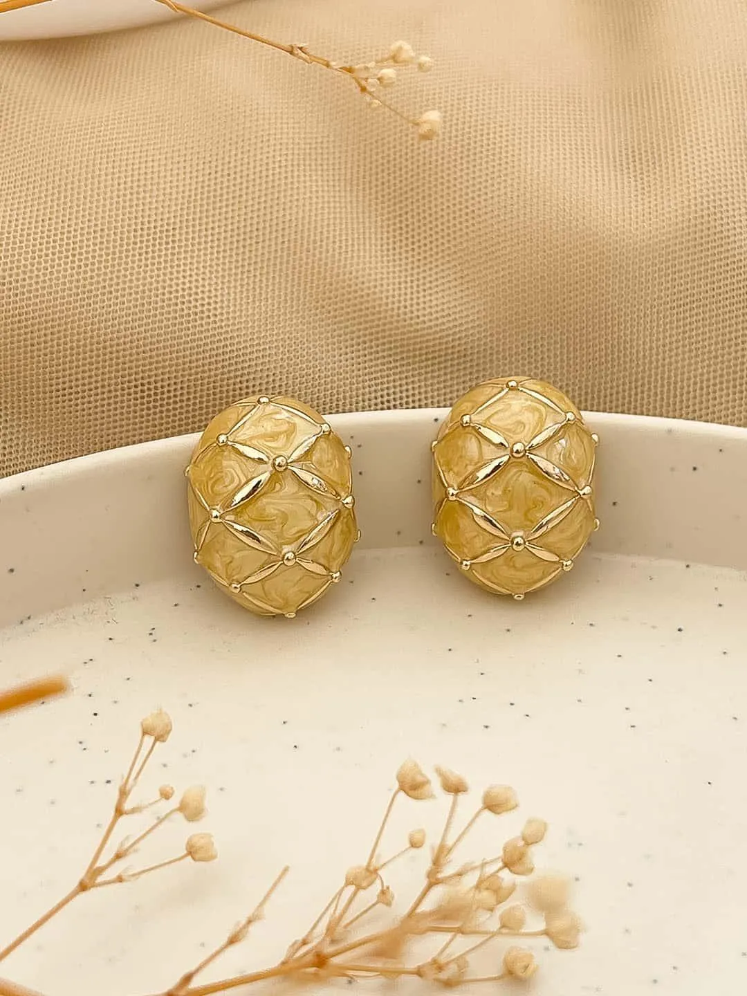 Gold Plated Oval Shaped Stud Earrings