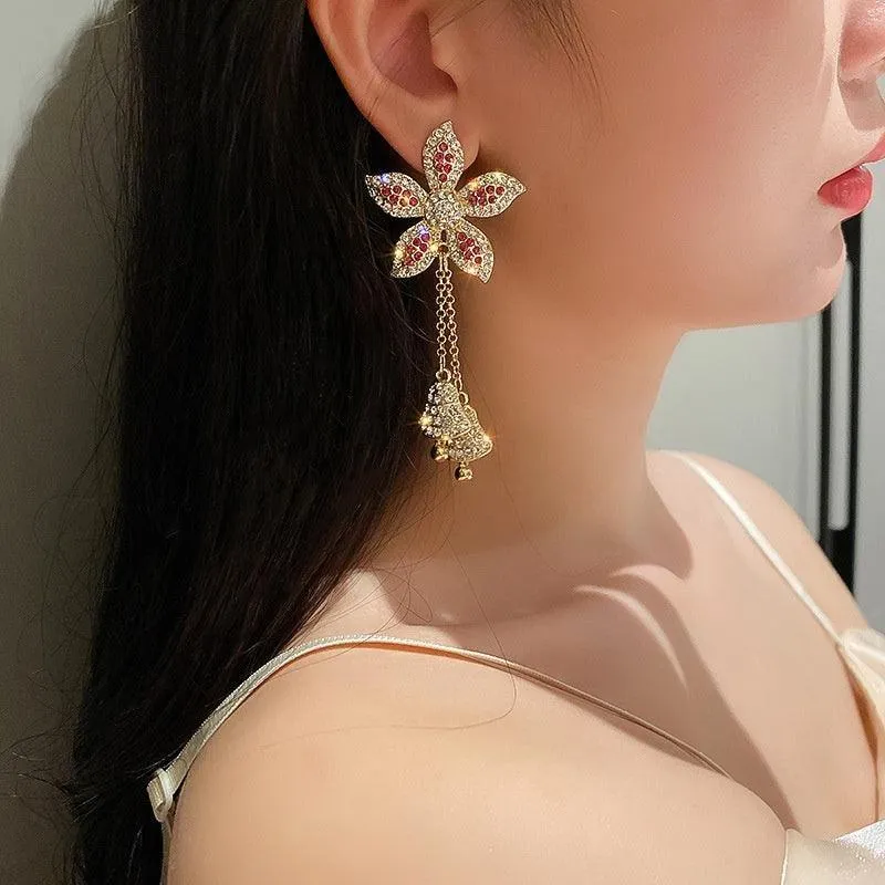 Golden Flower Crystal Earrings