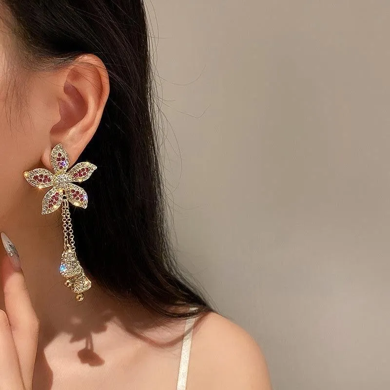 Golden Flower Crystal Earrings