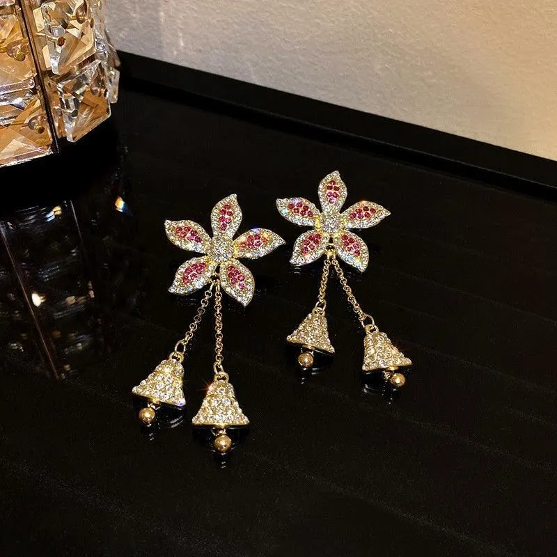 Golden Flower Crystal Earrings