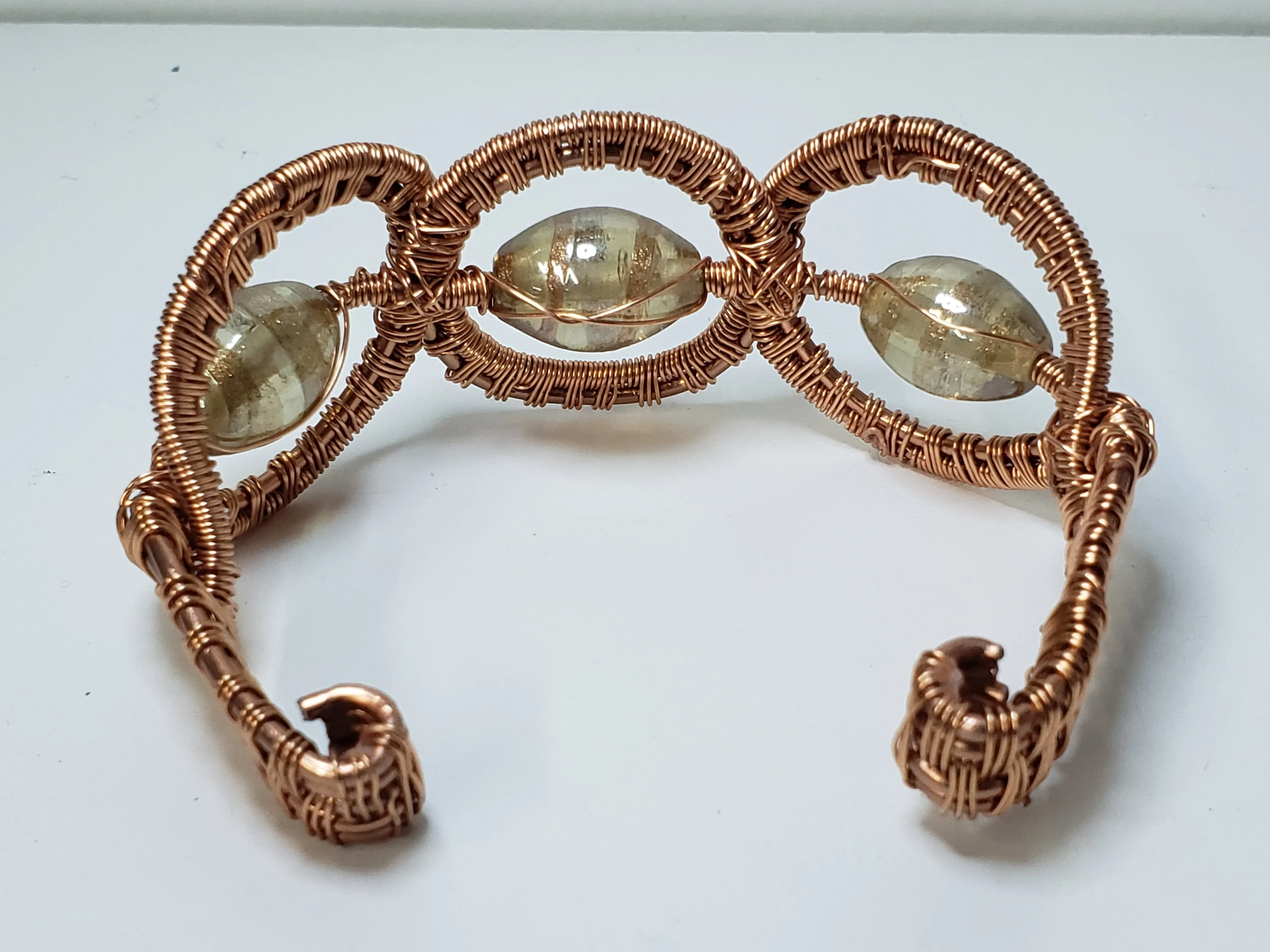 Hand Woven, Nickel Free Copper, Wire Wrapped Bracelet with Italian Morano Glass