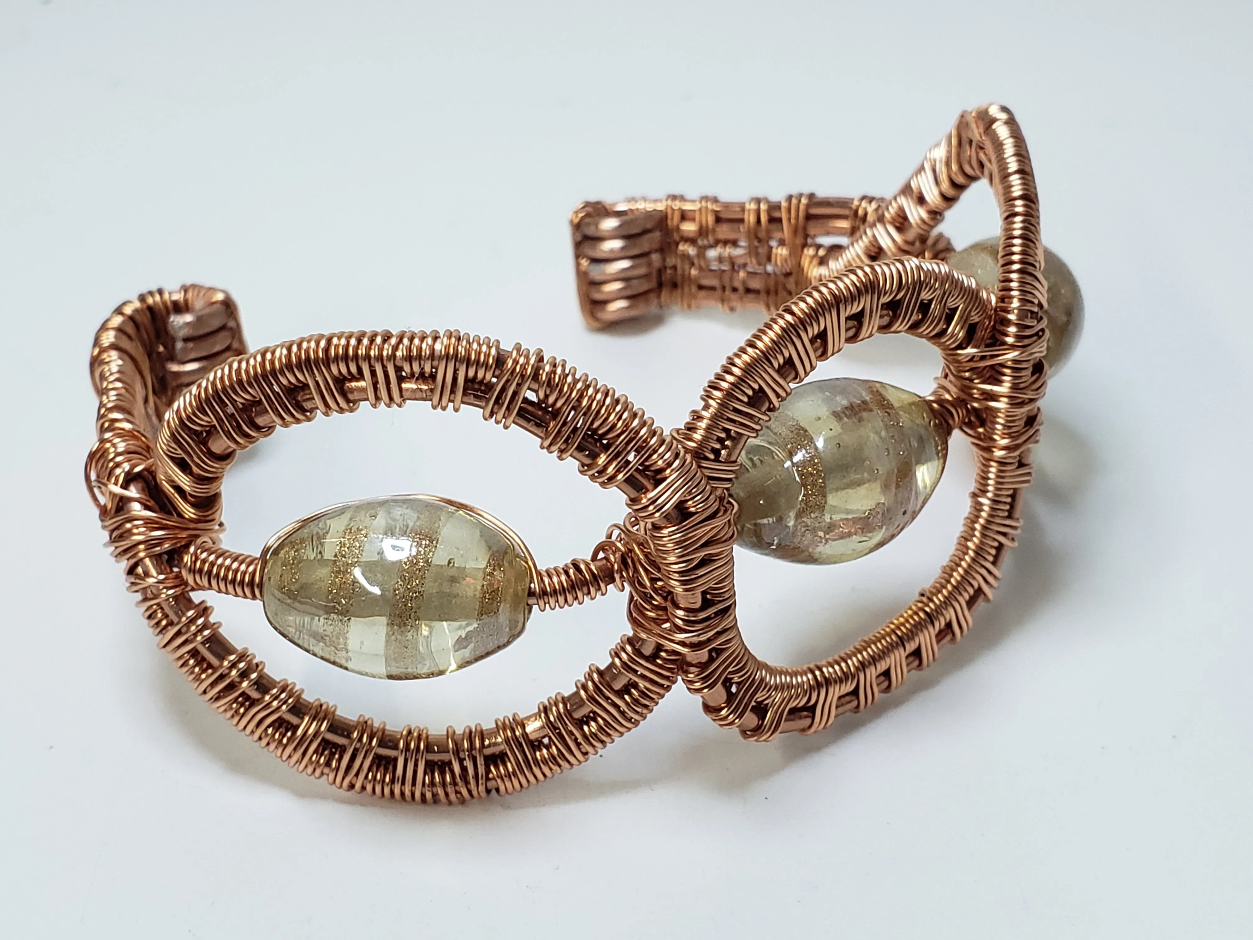 Hand Woven, Nickel Free Copper, Wire Wrapped Bracelet with Italian Morano Glass