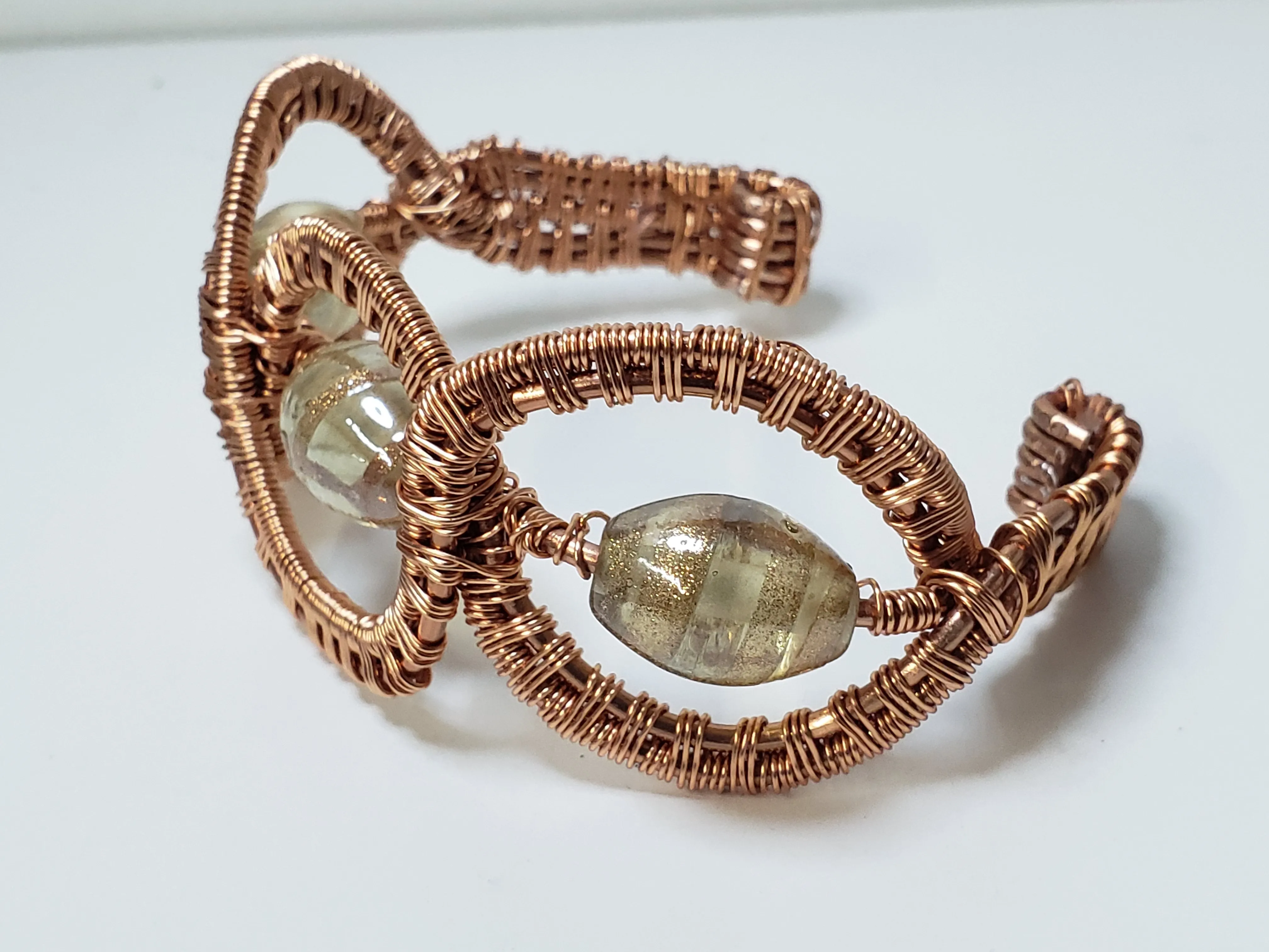 Hand Woven, Nickel Free Copper, Wire Wrapped Bracelet with Italian Morano Glass