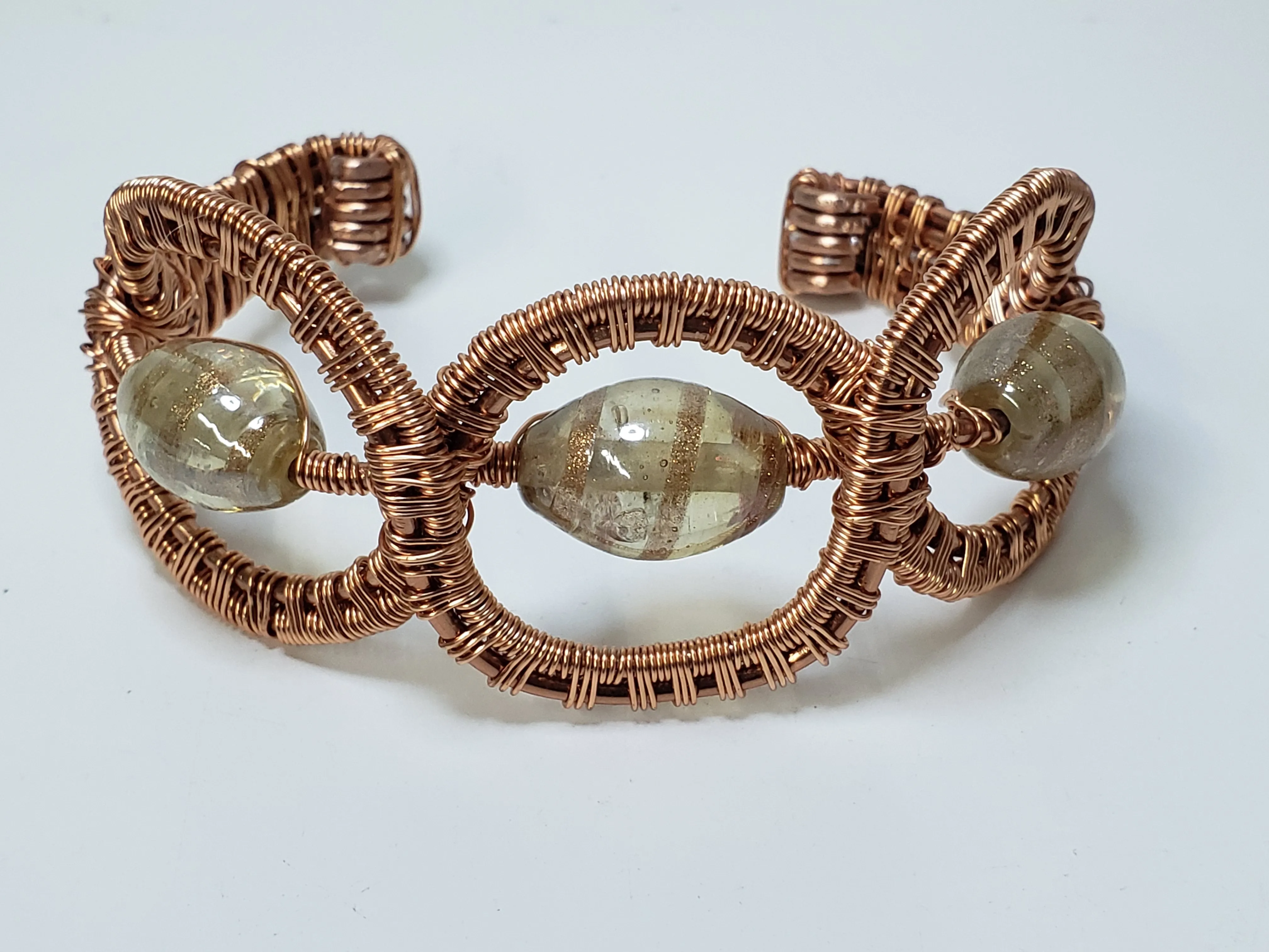 Hand Woven, Nickel Free Copper, Wire Wrapped Bracelet with Italian Morano Glass