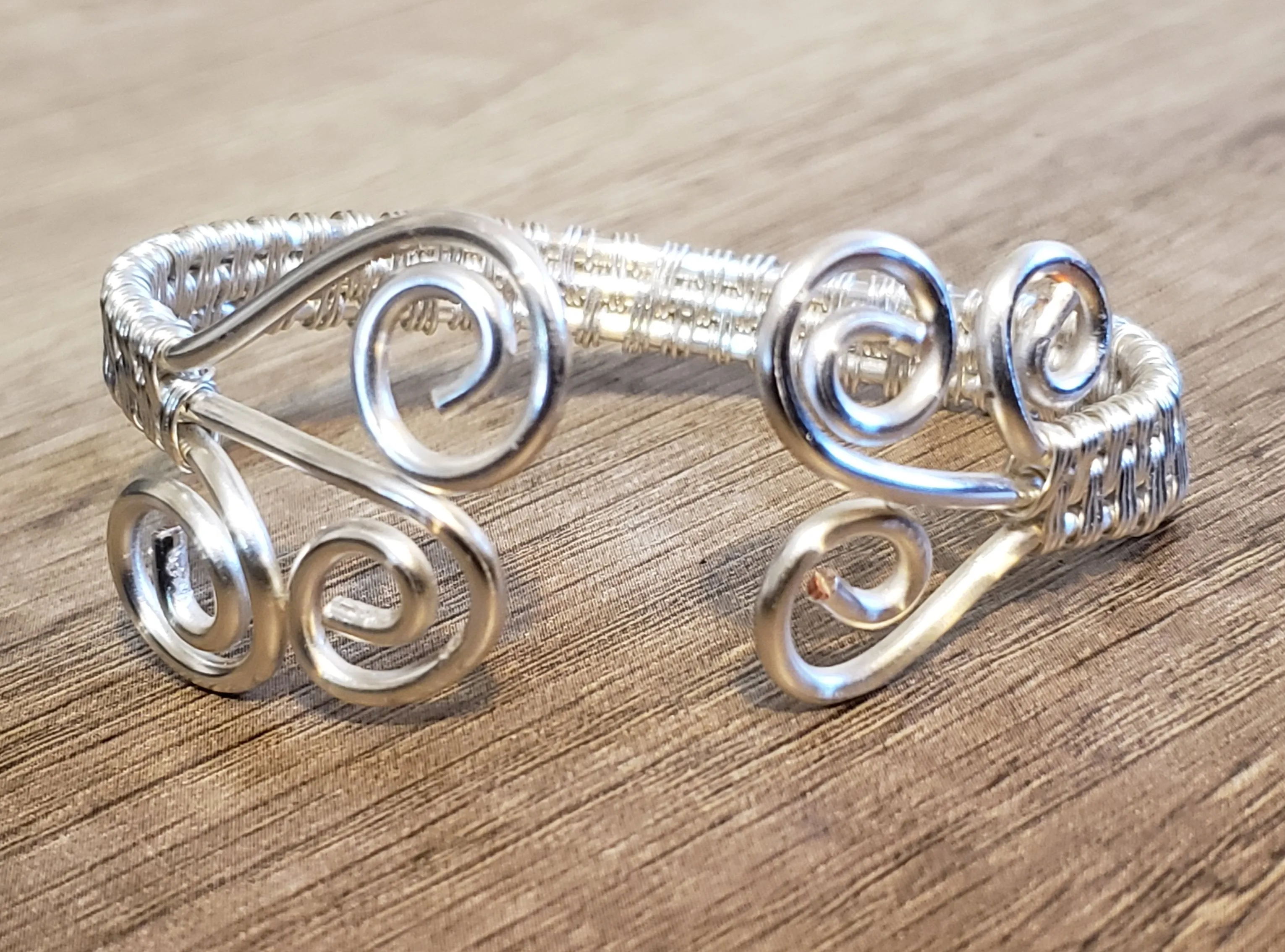 Hand Woven, Silver Filled Wire Wrapped Bracelet, one size fits most. 