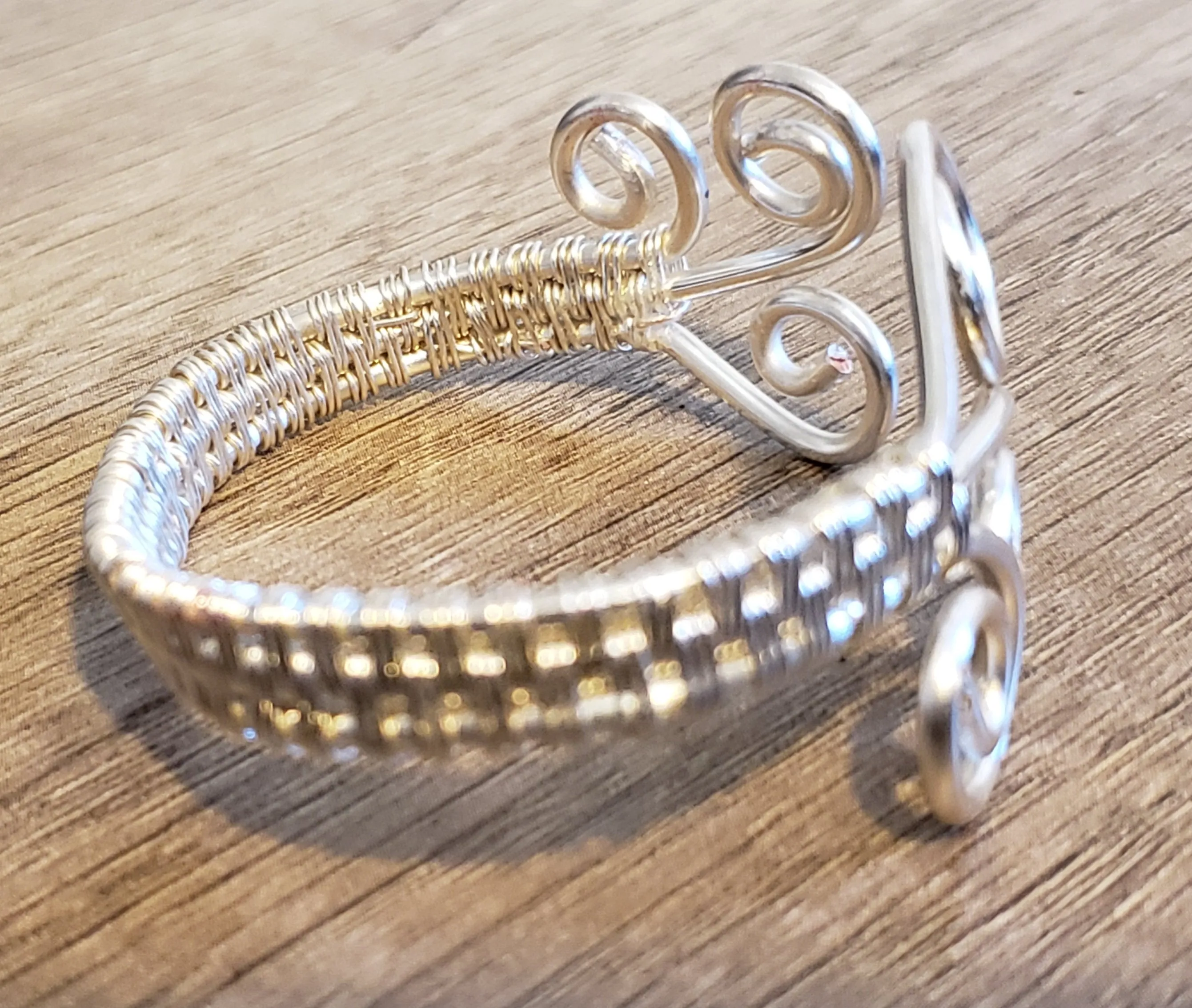 Hand Woven, Silver Filled Wire Wrapped Bracelet, one size fits most. 