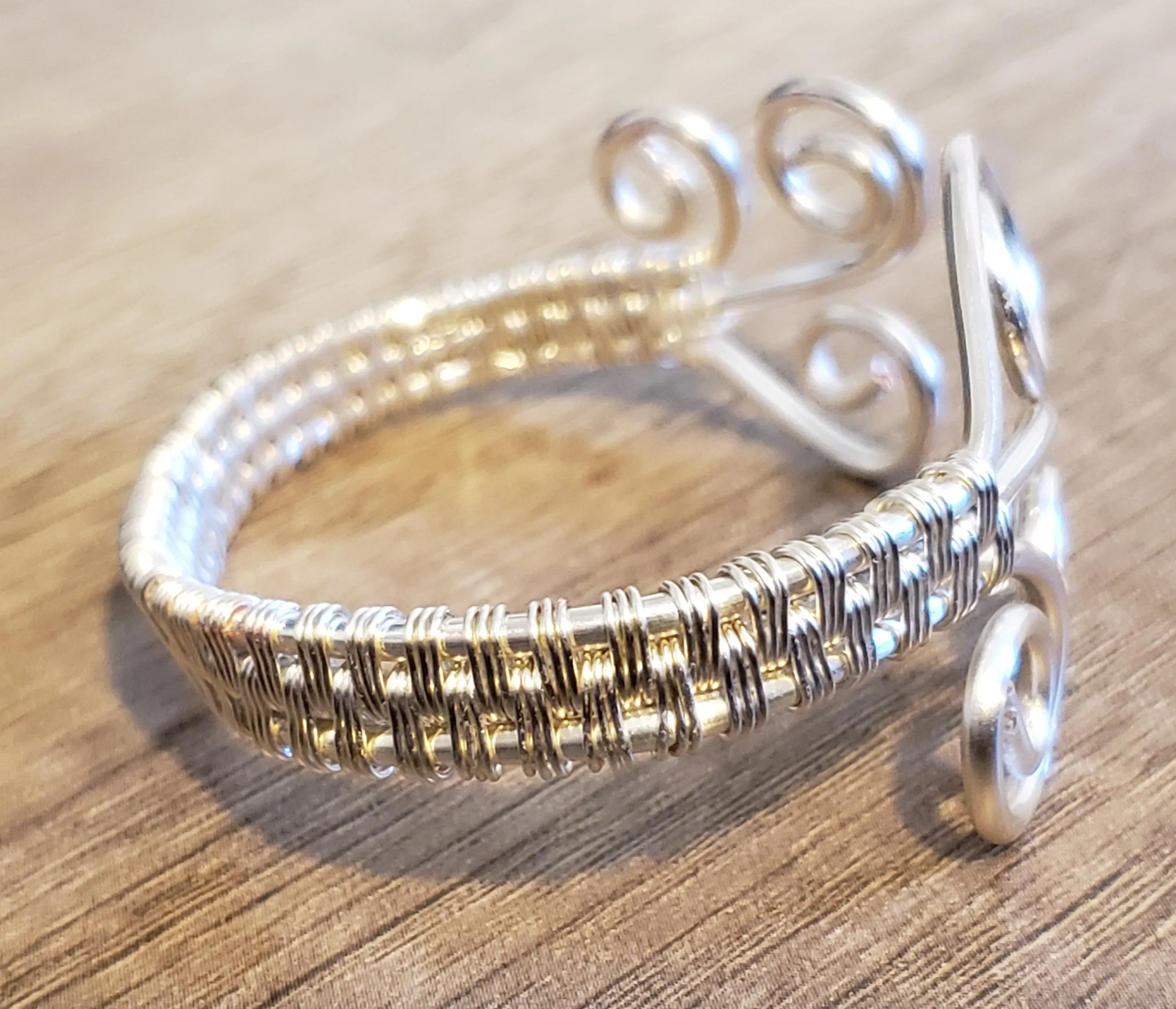 Hand Woven, Silver Filled Wire Wrapped Bracelet, one size fits most. 