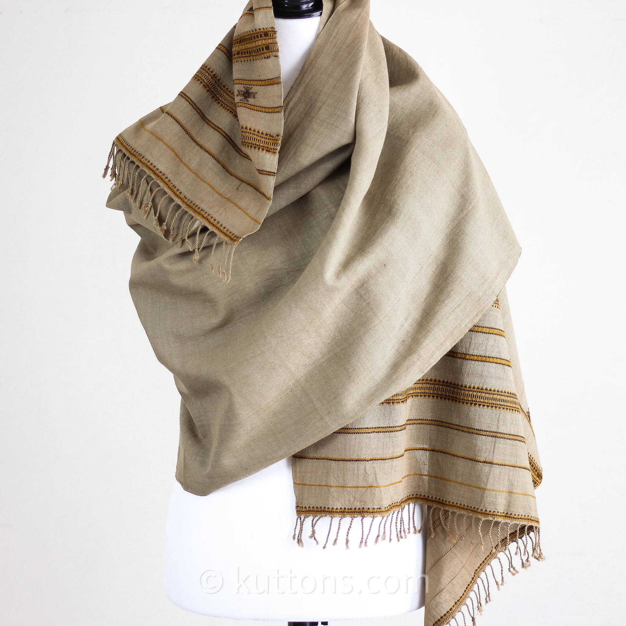 Handwoven Organic Kala Cotton Scarf - Wrap with Tassels | Brown, 23x76"