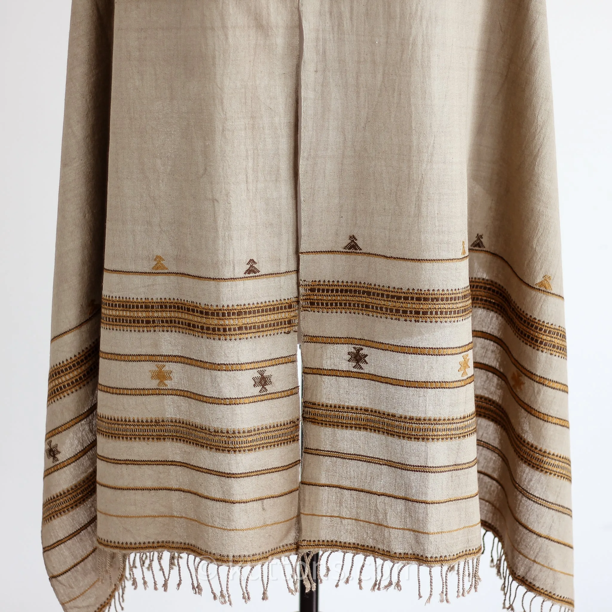 Handwoven Organic Kala Cotton Scarf - Wrap with Tassels | Brown, 23x76"