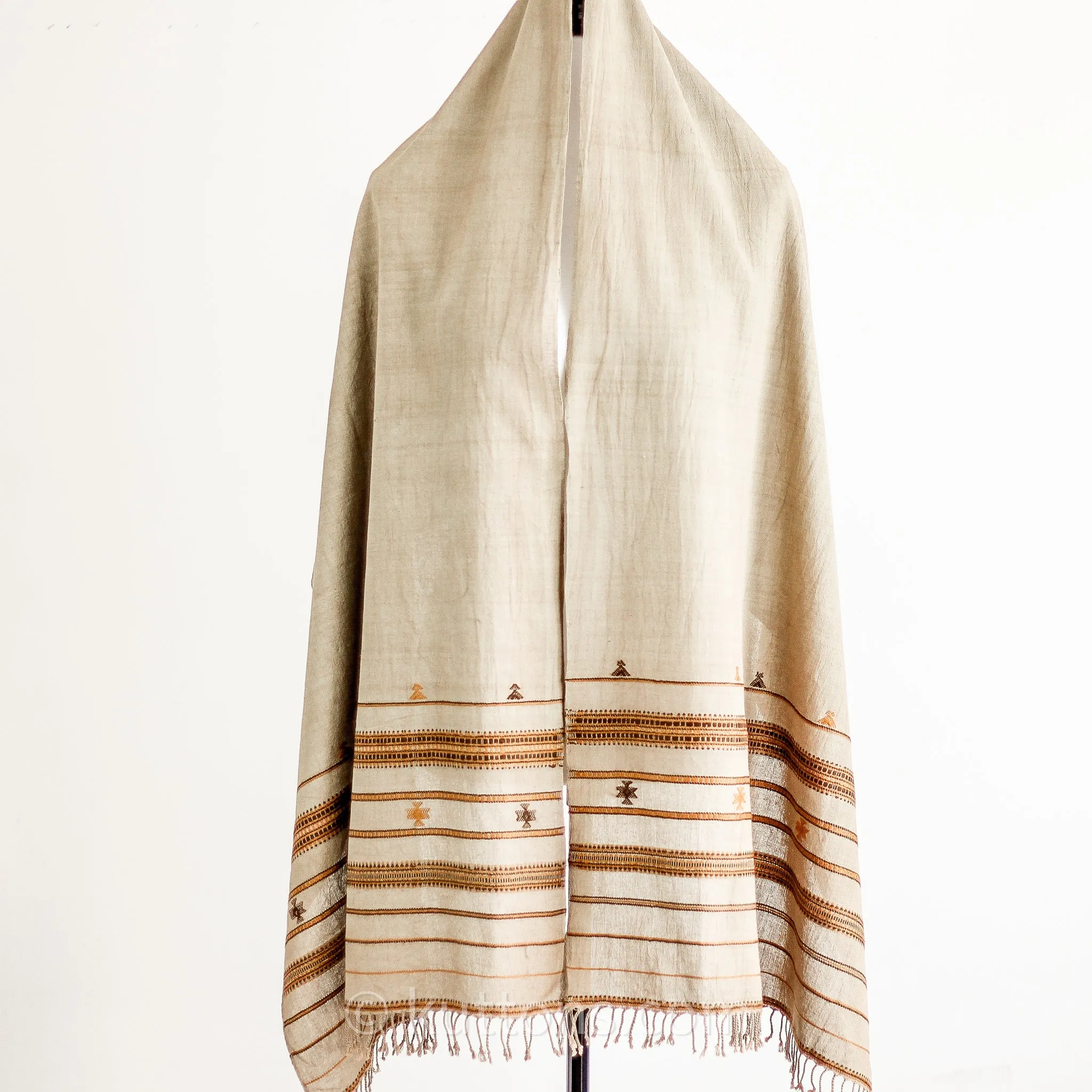 Handwoven Organic Kala Cotton Scarf - Wrap with Tassels | Brown, 23x76"