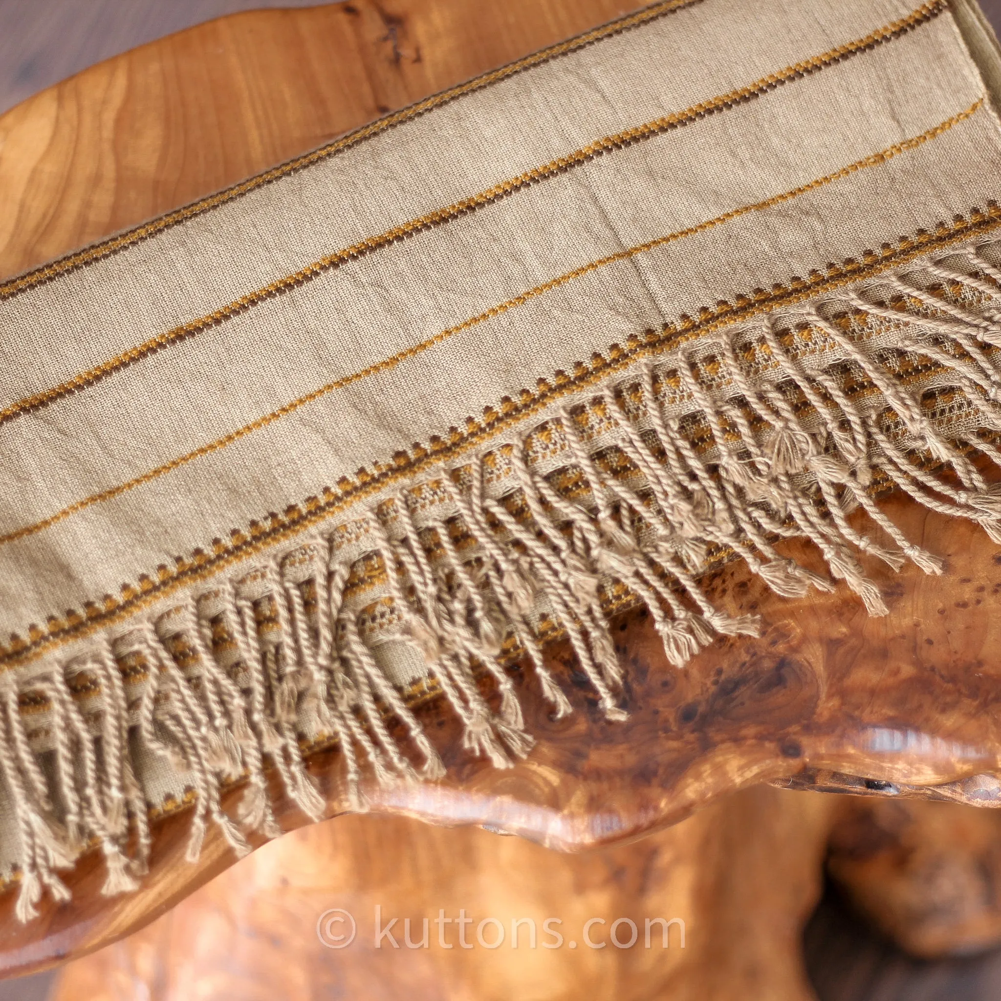 Handwoven Organic Kala Cotton Scarf - Wrap with Tassels | Brown, 23x76"