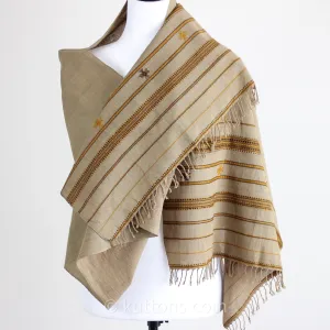 Handwoven Organic Kala Cotton Scarf - Wrap with Tassels | Brown, 23x76"