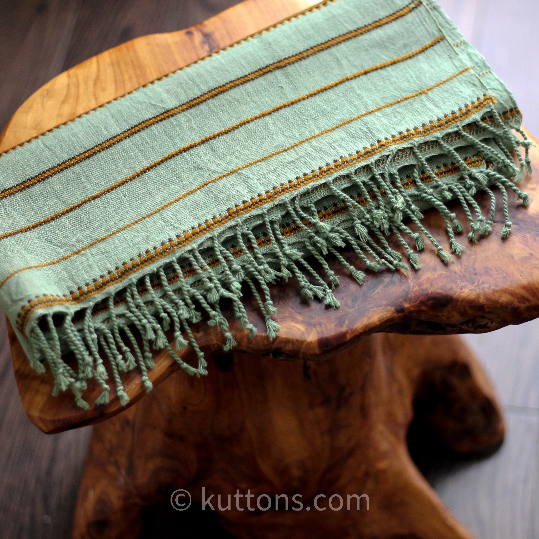 Handwoven Organic Kala Cotton Scarf - Wrap with Tassels | Green, 23x78"